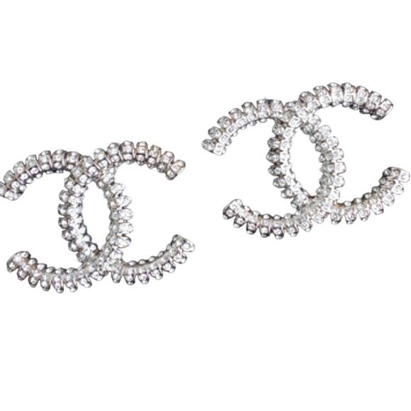Silver CHANEL Crystal XL Stud Earrings 24A (CHXX024) - Picture 1 of 10
